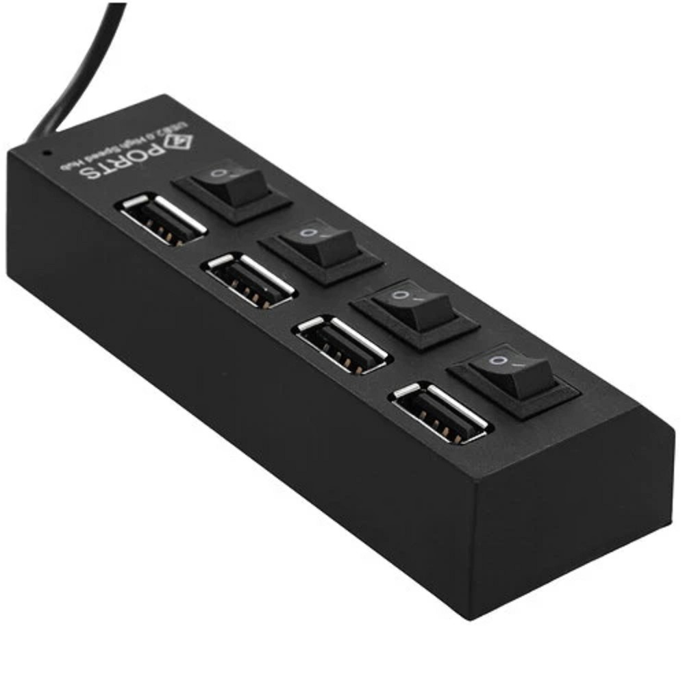 Gembird Разветвитель USB2.0  4xUSB, блок питания 2А, подсветка и выкл, кабель USB 55см, черный (UHB-U2P4-02A)