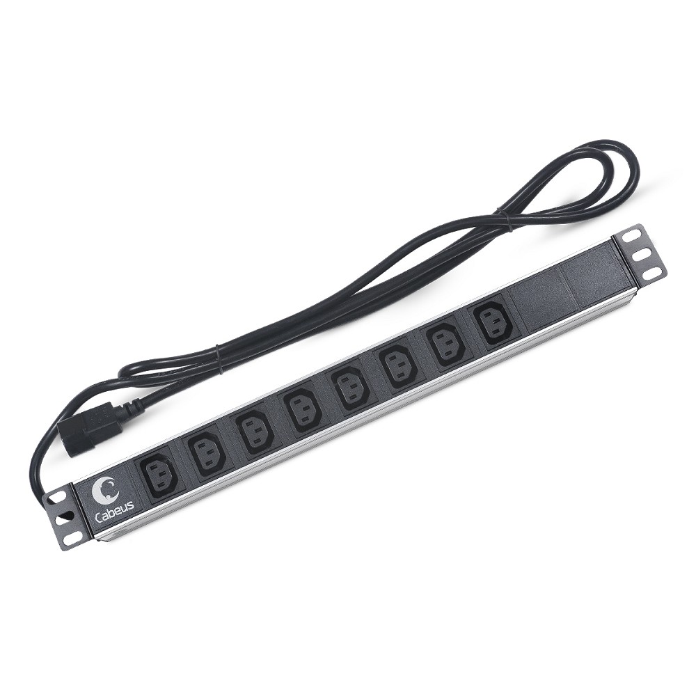 CABEUS PDU-8I-2IEC БЛОК РОЗЕТОК ДЛЯ 19" ШКАФОВ, ГОРИЗОНТАЛЬНЫЙ, 8 РОЗЕТОК IEC 320 C13, 10 A, БЕЗ ВЫКЛЮЧАТЕЛЯ, АЛЮМИНИЕВЫЙ КОРПУС, ШНУР 2 М, ВИЛКА IEC 320 C14