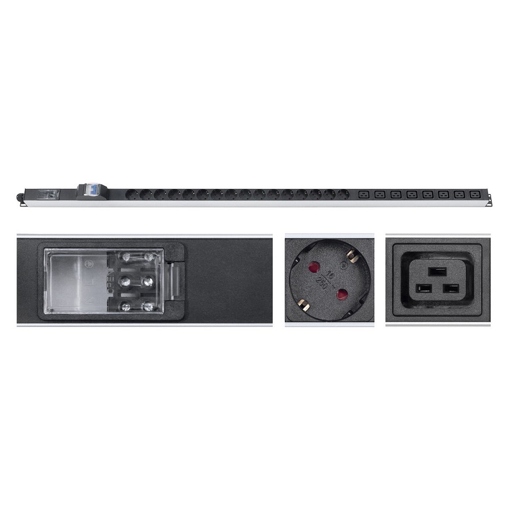 CABEUS PDU-32-16S-8C19-B-T БЛОК РОЗЕТОК ДЛЯ 19" ШКАФОВ, ВЕРТИКАЛЬНЫЙ, 16 РОЗЕТОК SCHUKO, 8 РОЗЕТОК IEC 320 C19, 32А, АВТОМАТ ЗАЩИТЫ, АЛЮМИНИЕВЫЙ КОРПУС, КЛЕММНАЯ КОЛОДКА