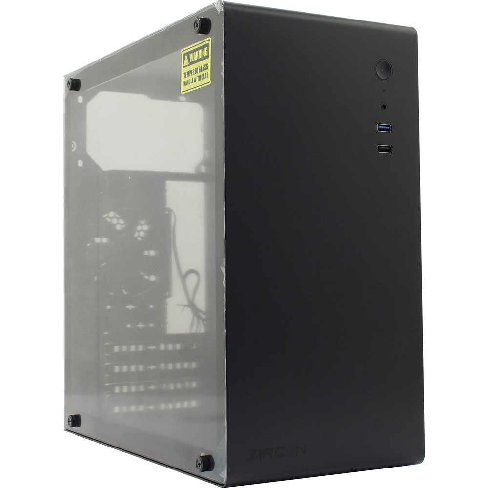Zircon Корпус Mozart BK без БП (Midi Tower,ATX, Черный., Зак. стекло, 1*USB3.0, 1*USB2.0, 1*92мм)