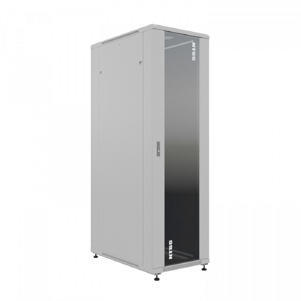 NTSS Шкаф напольный универсальный серверный NTSS R 42U 800х1000мм, 4 профиля 19, двери стекло и сплошная металл, боковые стенки съемные, регулируемые опоры, разобранный, серый RAL 7035 NTSS-R42U80100G