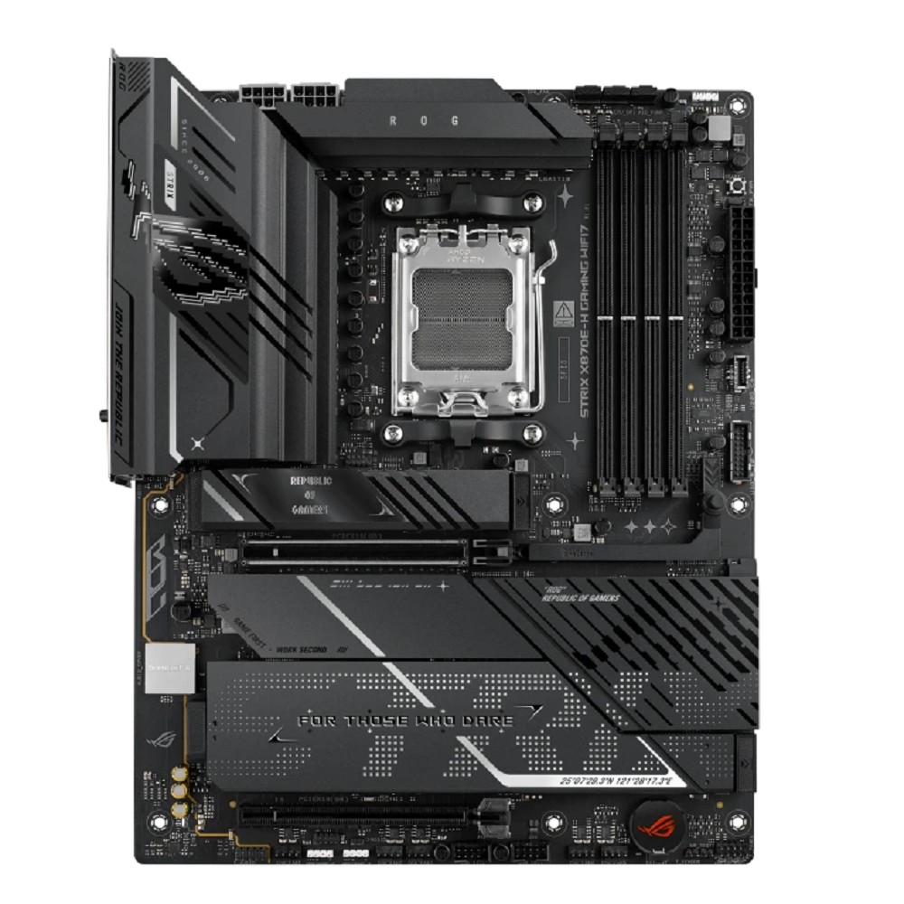 ASUS ROG STRIX X870E-H GAMING WIFI7 (Socket AM5, ATX, 4xDDR5(256GB), HDMI, 1xPCIe 5.0x16/1xPCIe 4.0x16, 1xLAN (5GbE), 4xSATA 6Gb/s, 4xM.2, Wi-Fi 7, 2xType-C, 4xUSB3.1, 6xUSB3.0, 2xUSB 2.0)