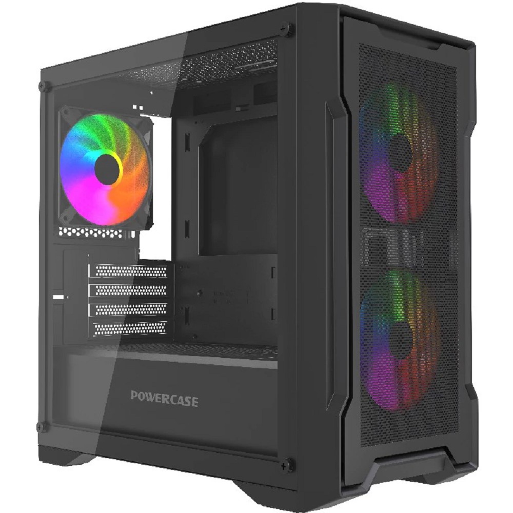 Powercase Корпус Mistral Micro X3B ARGB, Tempered Glass, 3x 120mm ARGB PWM Fan, чёрный, mATX  (CMMXB-A3)