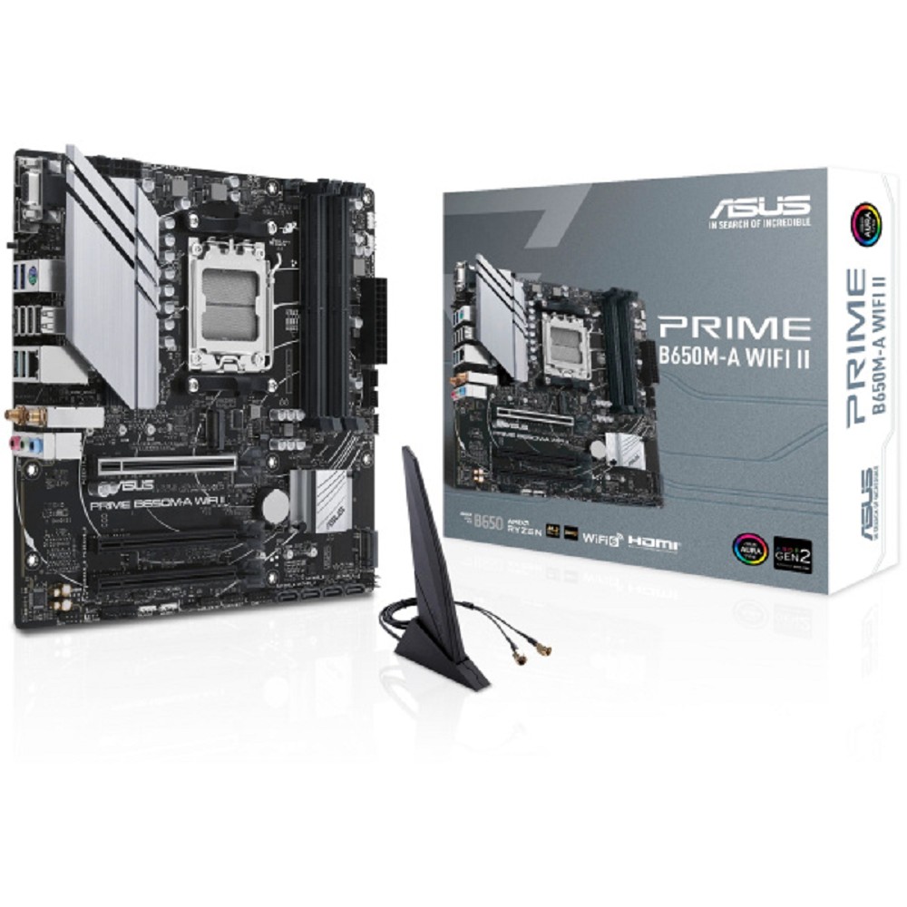 ASUS PRIME B650M-A WIFI II RTL (Socket AM5, mATX, 4xDDR5(128GB), VGA/DP/HDMI, 3xPCIe 4.0x16, 2,5xLAN, 4xSATA 6Gb/s, 2xM.2,  WiFi 6E, 1xType-С, 2xUSB 3.1, 2xUSB 3.2, 4xUSB 2.0, 1xPS/2)