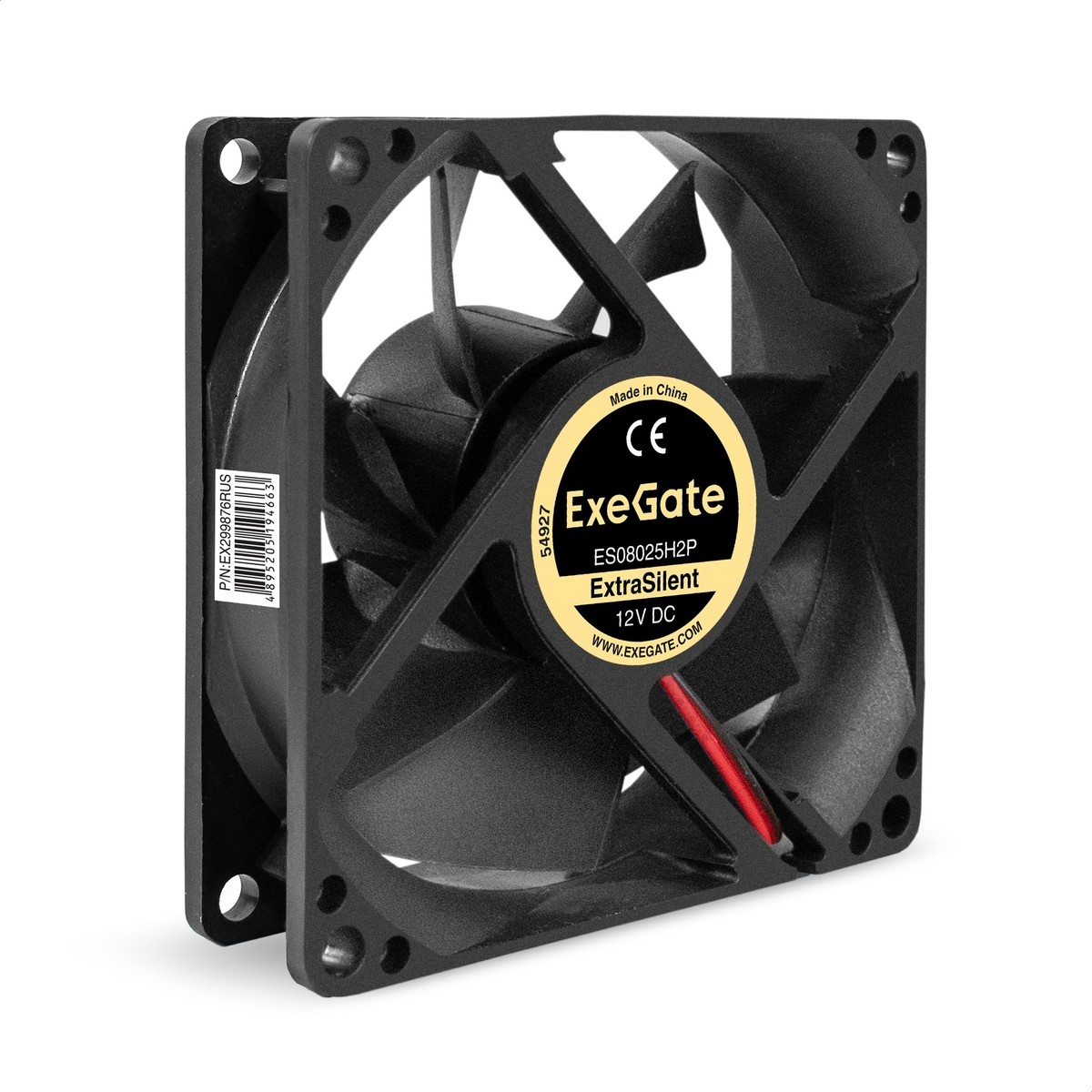 Exegate EX299876RUS Вентилятор 12В DC ExeGate ExtraSilent ES08025H2P (80x80x25 мм, Hydraulic bearing (гидродинамический), 2pin, 1900RPM, 19dBA)
