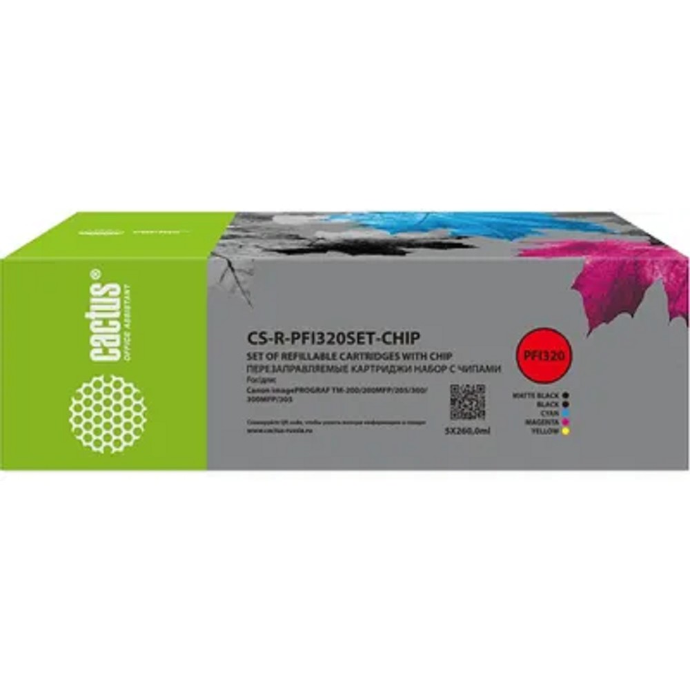Картридж перезаправляемый струйный Cactus CS-R-PFI320SET-CHIP набор 5шт.упак. для Canon imagePROGRAF TM-200/200MFP/205/300/300MFP/305/250/255/350/355 с чипом