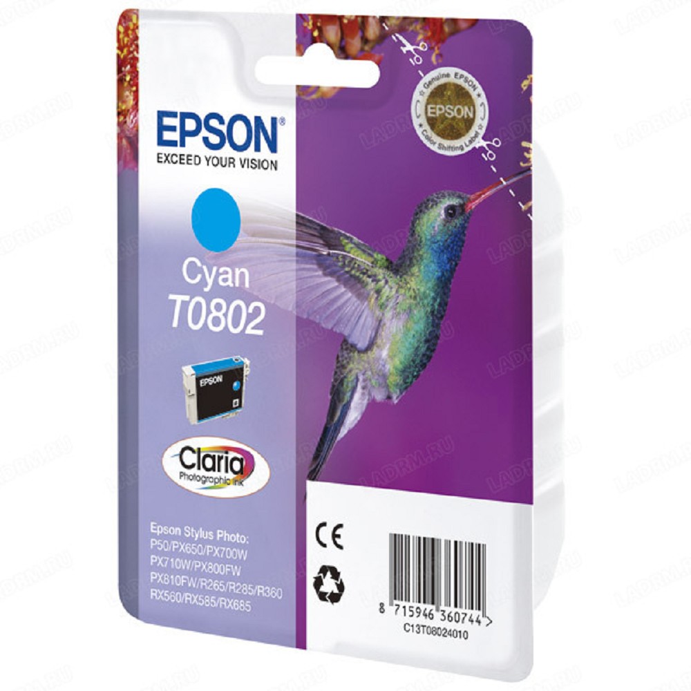 EPSON C13T08024011/4010/4021  T0802 Картридж голубой, стандартной емкости P50/PX660 (cons ink)