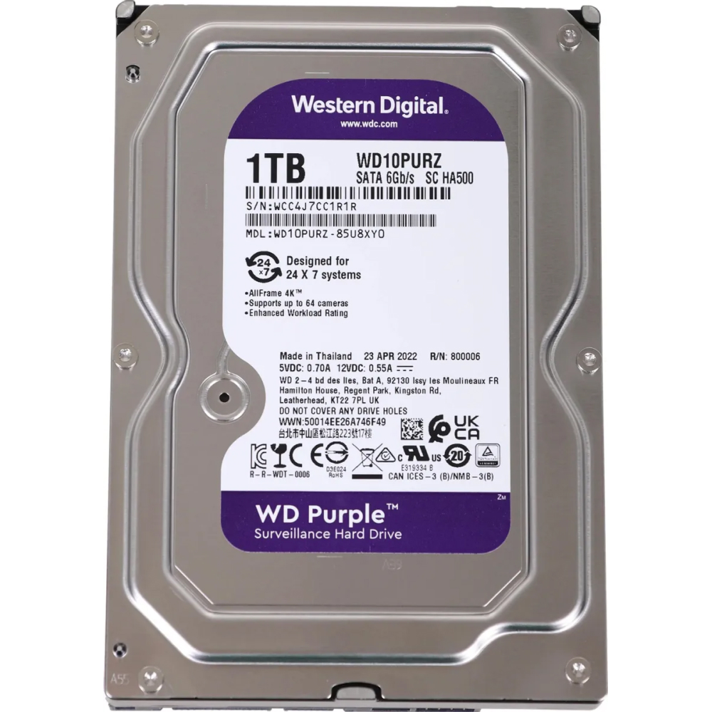 1TB WD Purple (WD10PURZ) {Serial ATA III, 5400- rpm, 64Mb, 3.5"}