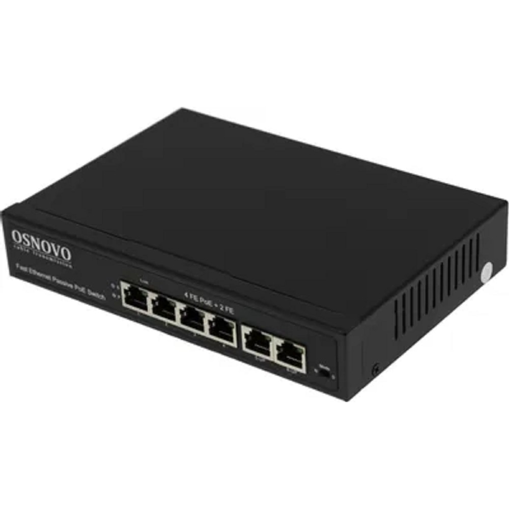 Коммутатор/ OSNOVO Passive PoE коммутатор 6 портов, 4 PoE порта 10/100 Base-T, 2*10/100 Base-T Uplink, до 30W на порт (SW-20600/A(80W))
