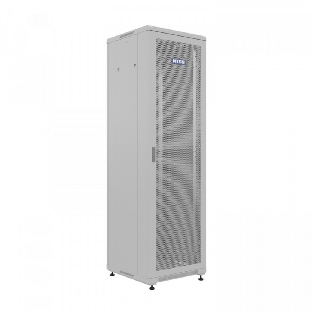 NTSS Шкаф напольный универсальный серверный NTSS R 18U 600х600мм, 4 профиля 19, двери перфорированная и перфорированная, боковые стенки съемные, регулируемые опоры, разобранный, серый RAL 7035 NTSS-R1