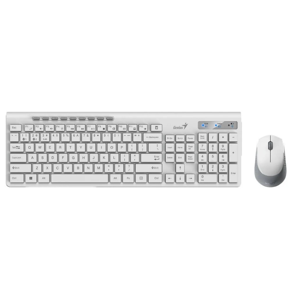 Клавиатура + мышь Genius Smart Slimstar 8230 WHITE {USB,1 мини-ресивер на оба устройства,104 кл кнопка SmartGenius, мембранная,800-1600 DPI} [31340015402]