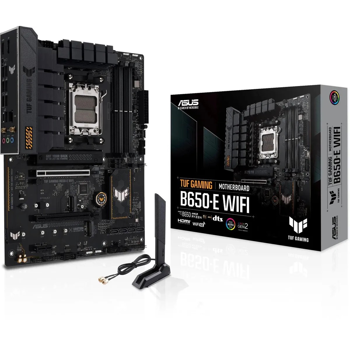 ASUS TUF GAMING B650-E WIFI (Socket AM5, ATX, 4xDDR5(192GB), DP/HDMI, 2xPCIe 4.0x16/1xPCIe 4.0, 1xLAN (2.5GbE), Wi-Fi, BT, 4xSATA 6Gb/s, 3xM.2, 1xType-C, 4xUSB 3.2, 3xUSB 2.0)