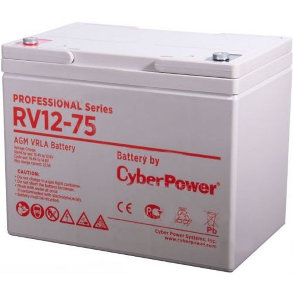 CyberPower АКБ RV 12-75 / 12 В 75 Ач {клемма М6, ДхШхВ 258х168х208мм., высота с клеммами   214, вес 24,8кг., срок службы 10 лет}