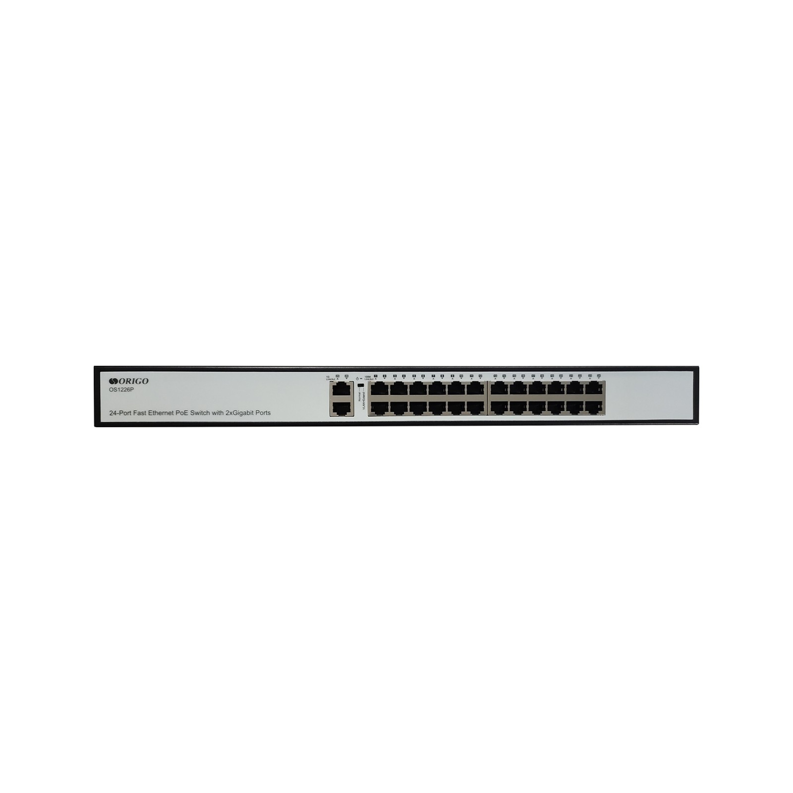 ORIGO OS1226P/285W/A1A Неуправляемый PoE-коммутатор 24x100Base-TX PoE+, 2x1000Base-T, PoE-бюджет 285 Вт, корпус металл