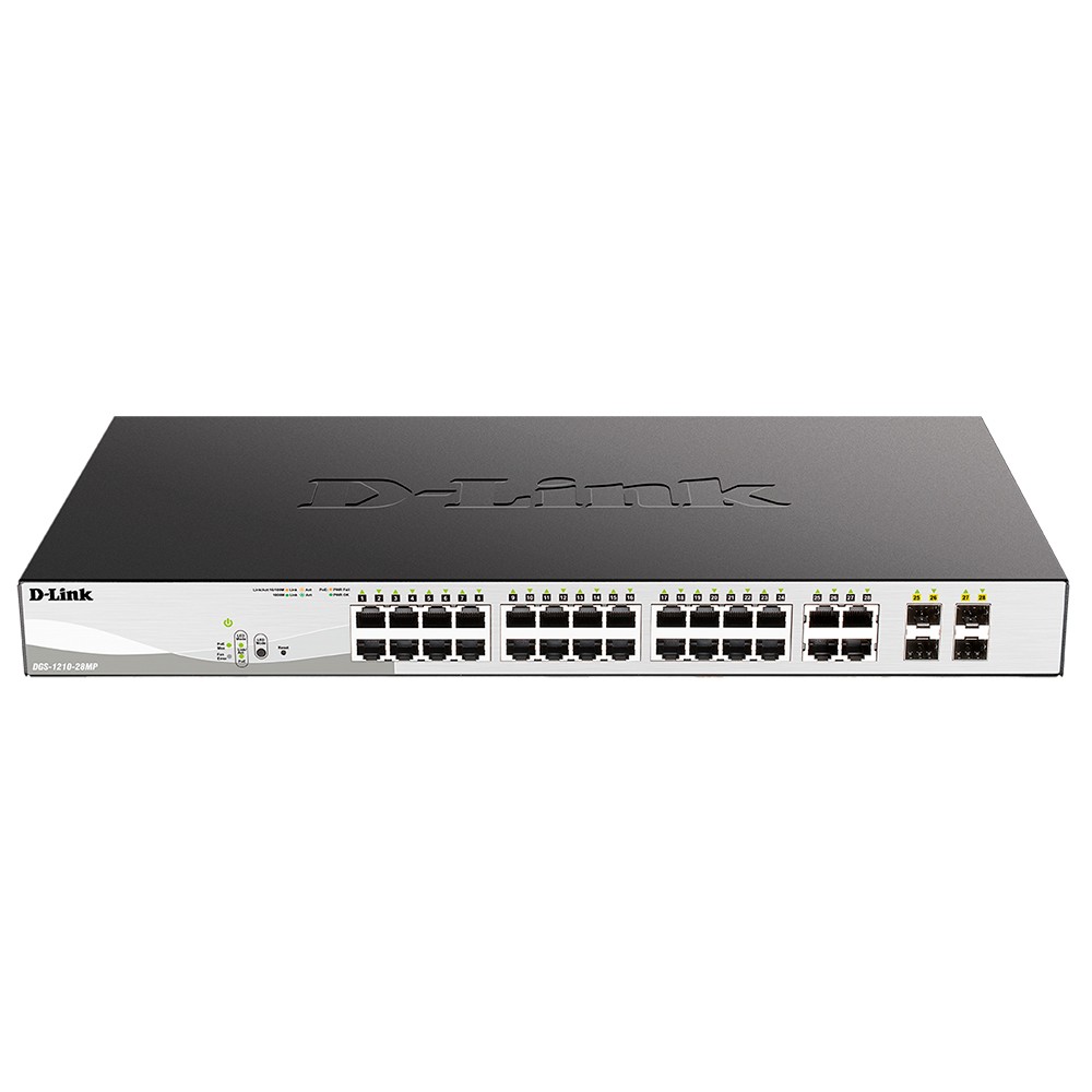 D-Link DGS-1210-28MP/F4A Управляемый L2 коммутатор с 24 портами 10/100/1000Base-T и 4 комбо-портами 100/1000Base-T/SFP (24 порта PoE 802.3af/at, PoE-бюджет 370 Вт)
