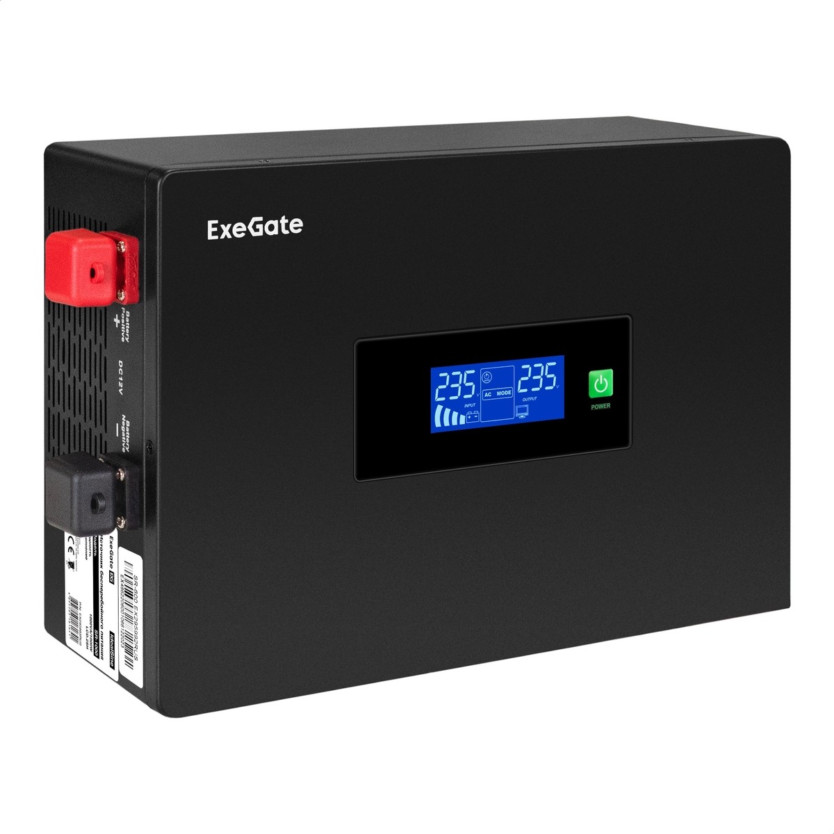 Exegate EX295993RUS ИБП (инвертор, синус, для котла, PF=1, настенный) ExeGate IdealSine SR-1000.LCD.2SH  <1000VA/1000W, чистая синусоида, цветной LCD-дисплей, 2*Schuko, настенный, Black