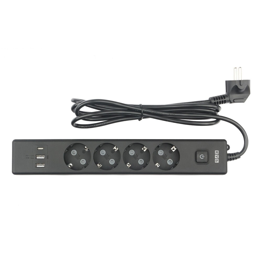 PowerCube Бытовой удлинитель (PC-7B-2M) 4р с/з вык.,3USB, 3500 Вт, 16А, 1.9 м, 3*1,0 (черный) {22313}