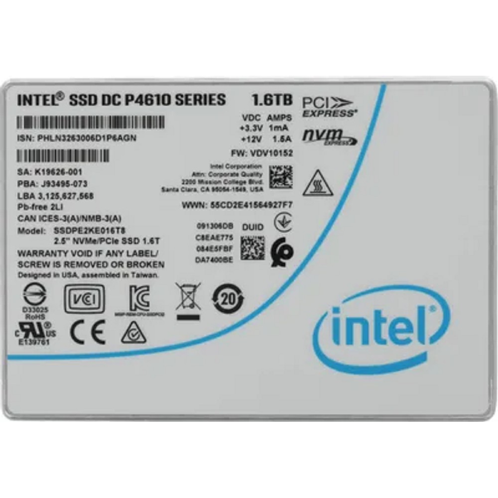Intel SSD DC P4610 Series (1.6TB, 2.5in PCIe 3.1 x4, 3D2, TLC) SSDPE2KE016T801