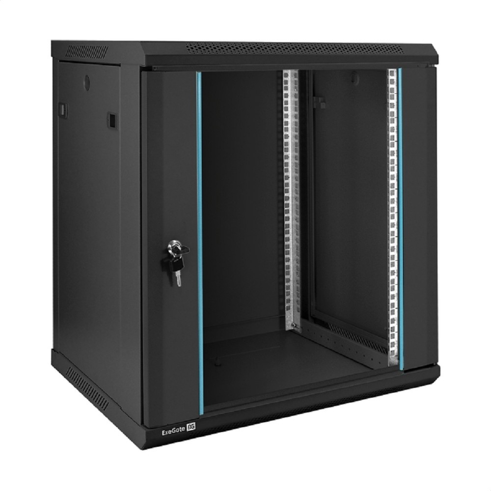 Exegate EX298609RUS Шкаф телекоммуникационный 19" настенный 12U ExeGate EC-WM-12U.450.G.BLACK (19”, 12U, 600x450x635mm (ШхГхВ), передняя дверь закаленное стекло, съемные боковые панели, пыле- и влагоз