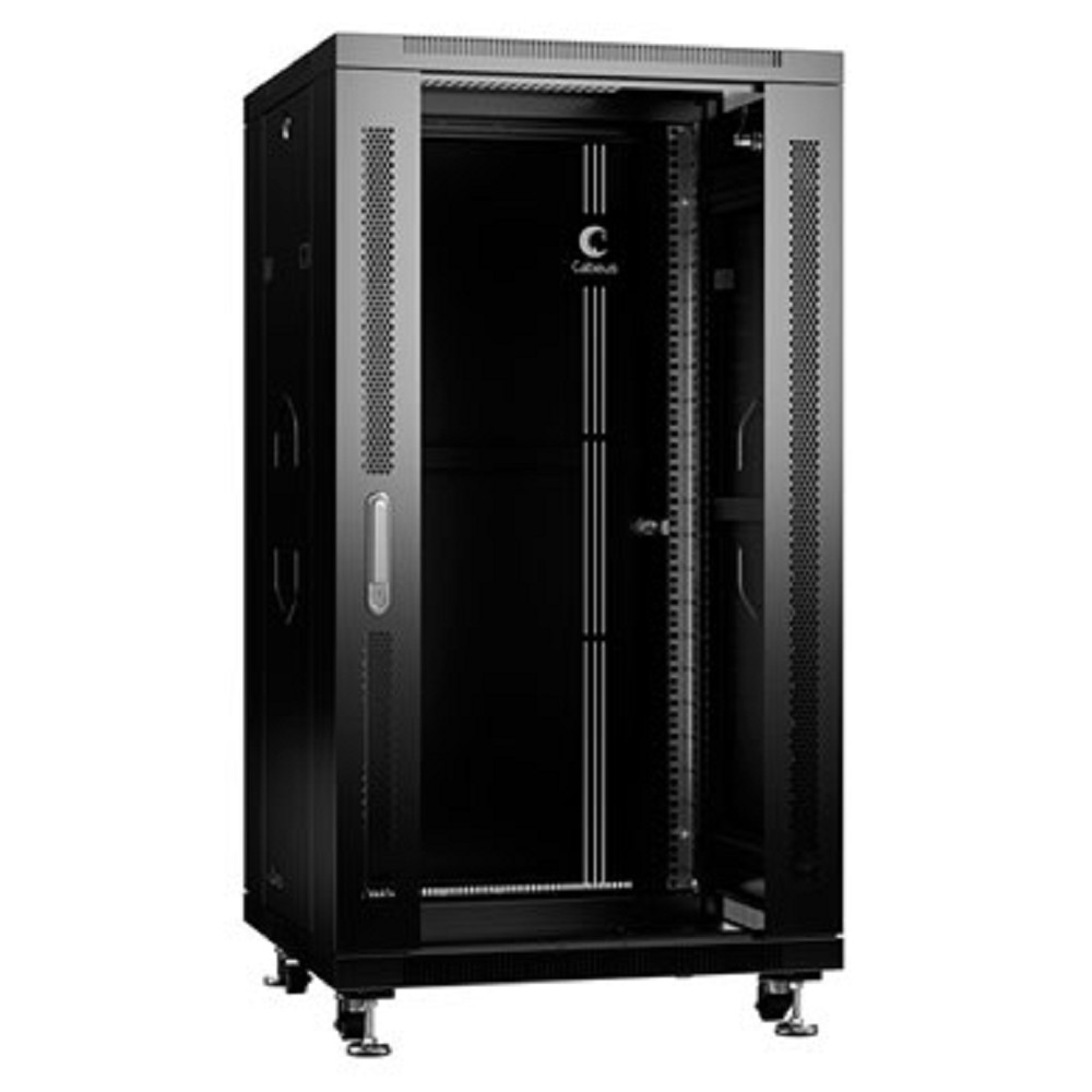 CABEUS SH-05C-22U60/100-BK ШКАФ МОНТАЖНЫЙ ТЕЛЕКОММУНИКАЦИОННЫЙ 19" НАПОЛЬНЫЙ ДЛЯ РАСПРЕДЕЛИТЕЛЬНОГО И СЕРВЕРНОГО ОБОРУДОВАНИЯ 22U 600X1000X1166MM ПЕРЕДНЯЯ СТЕКЛЯННАЯ И ЗАДНЯЯ СПЛОШНАЯ МЕТАЛЛИЧЕСКАЯ ДВ