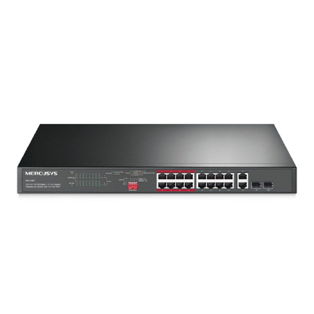 Mercusys MS118CP 16-портовый монтируемый в стойку PoE+ коммутатор 10/100 Мбит/с с 2 гигабитными портами