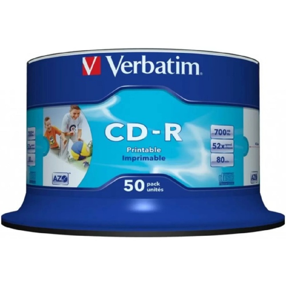 Verbatim Диски CD-R 50 шт. Printable InkJet, 52-x 700Mb, Cake Box [43309/43438]