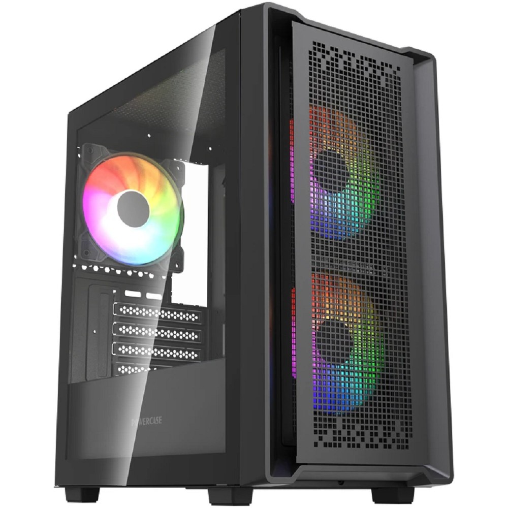 Powercase Корпус Mistral SM04 ARGB, Tempered Glass, Front Nylon Filter, 3x120mm ARGB PWM fans, чёрный, mATX  (CMMSM04B-A3)