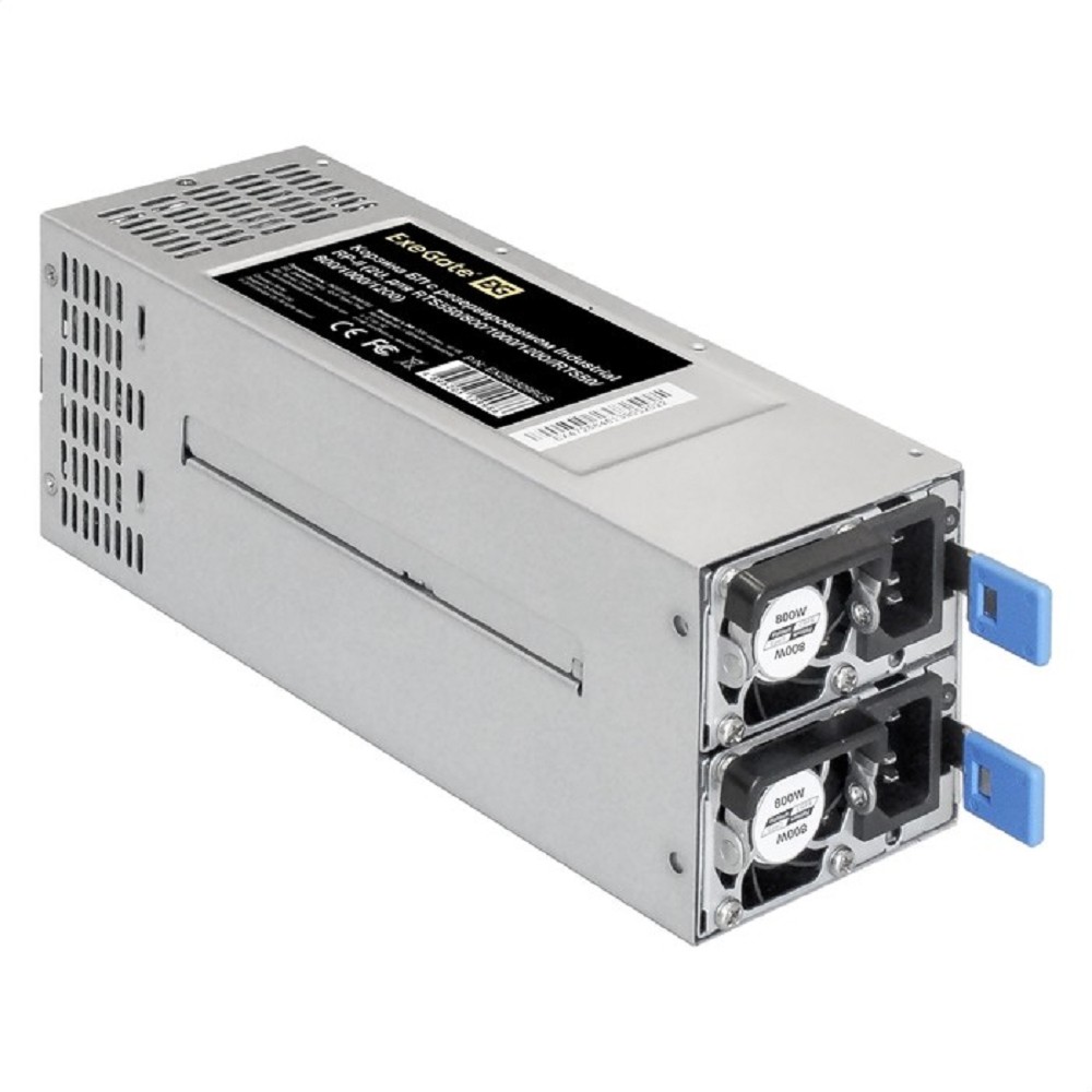 Exegate EX292322RUS Серверный БП с резервированием 2U Redundant 2x800W ExeGate Industrial-RTS800 (APFC, КПД 94% (80 PLUS Platinum), 4 cm fan, 24pin, 2x(4+4)pin, 2PCIe, 2SATA, 6IDE, Cable Management