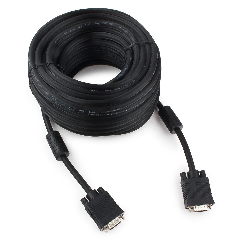Gembird/Cablexpert CC-PPVGA-20M-B, Кабель VGA Premium , 15M/15M, 20м, черный, тройной экран,феррит.кольца