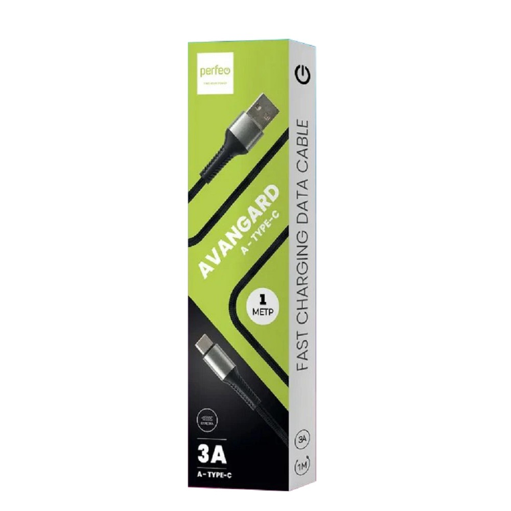 PERFEO Кабель USB A вилка - C вилка, 3A, черный, длина 1 м., AVANGARD (U4714)