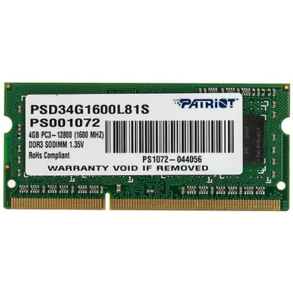 Patriot DDR3 SODIMM 4GB PSD34G1600L81S (PC3-12800, 1600MHz, 1.35V)
