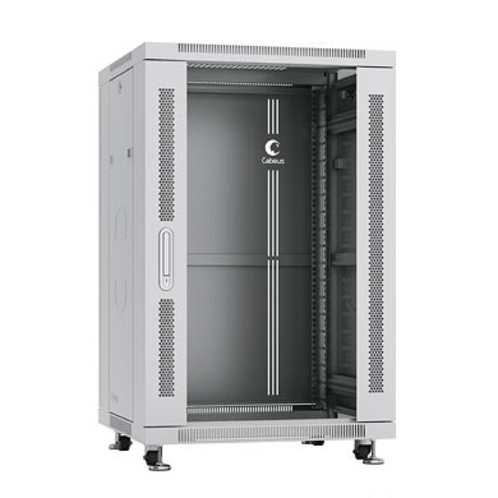 Cabeus SH-05C-18U60/60 Шкаф монтажный телекоммуникационный 19" напольный для распределительного и серверного оборудования 18U 600x600x988mm (ШхГхВ) передняя стеклянная и задняя сплошная металлическая 