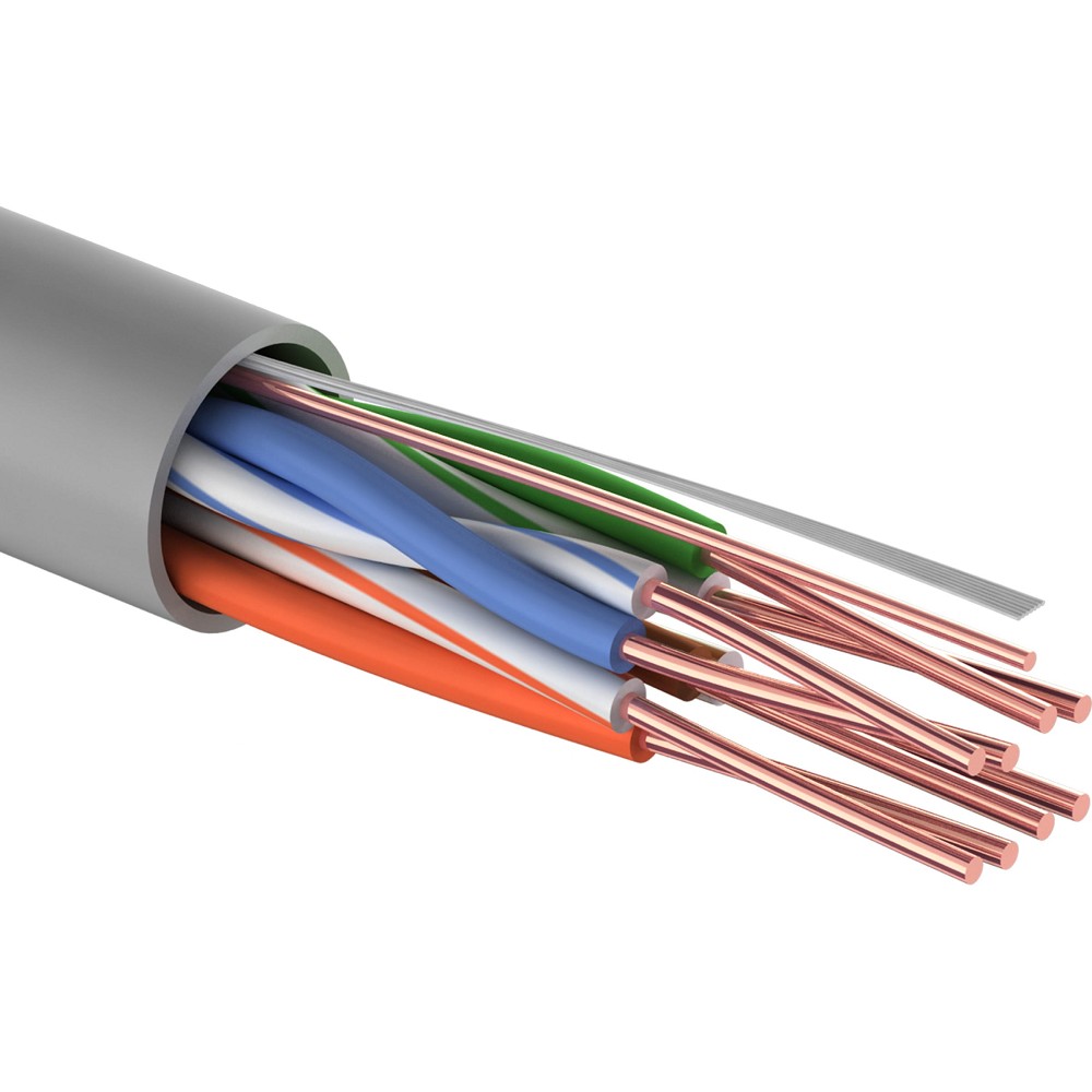 PROconnect (01-0043-3) Кабель витая пара омедненный U/UTP, CCA, CAT 5e, PVC, 4PR 24AWG, INDOOR, SOLID, серый, 305м