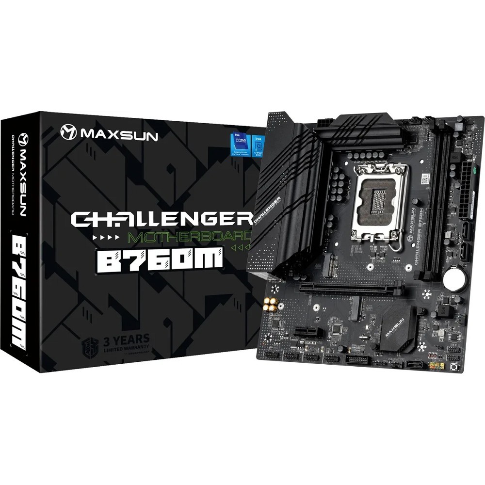 Повреждение упаковки MAXSUN MS-Challenger B760M (Socket 1700, mATX, 2*DDR4, VGA/HDMI, 3*SATA3, 2*M.2, 1xPCI-E x16 /1xPCI-E x1, 2*USB 2.0, 4*USB 3.2 Gen1 , LAN 1*1G,  RTL)