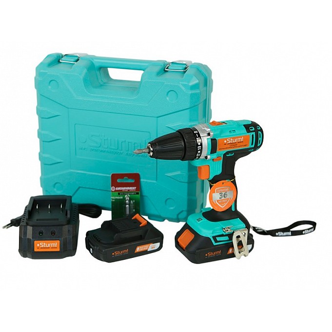 Sturm! CD3620 Дрель аккумуляторная Sturm!, 20 В, 1BatterySystem,  2 акк., 2,0 Ач, кейс [CD3620]