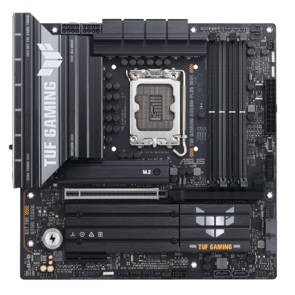 ASUS TUF GAMING B860M-PLUS WIFI (Socket 1851, ATX, 4xDDR5(256GB), DP/HDMI, 1xPCIe 5.0x16/1xPCIe 4.0x16/1xPCIe 4.0x1, 1xLAN(2.5GbE), Wi-Fi7, BT, 4xSATA 6Gb/s, 3xM.2, 1xType-C, 5xUSB 3.2, 2xUSB 2.0)
