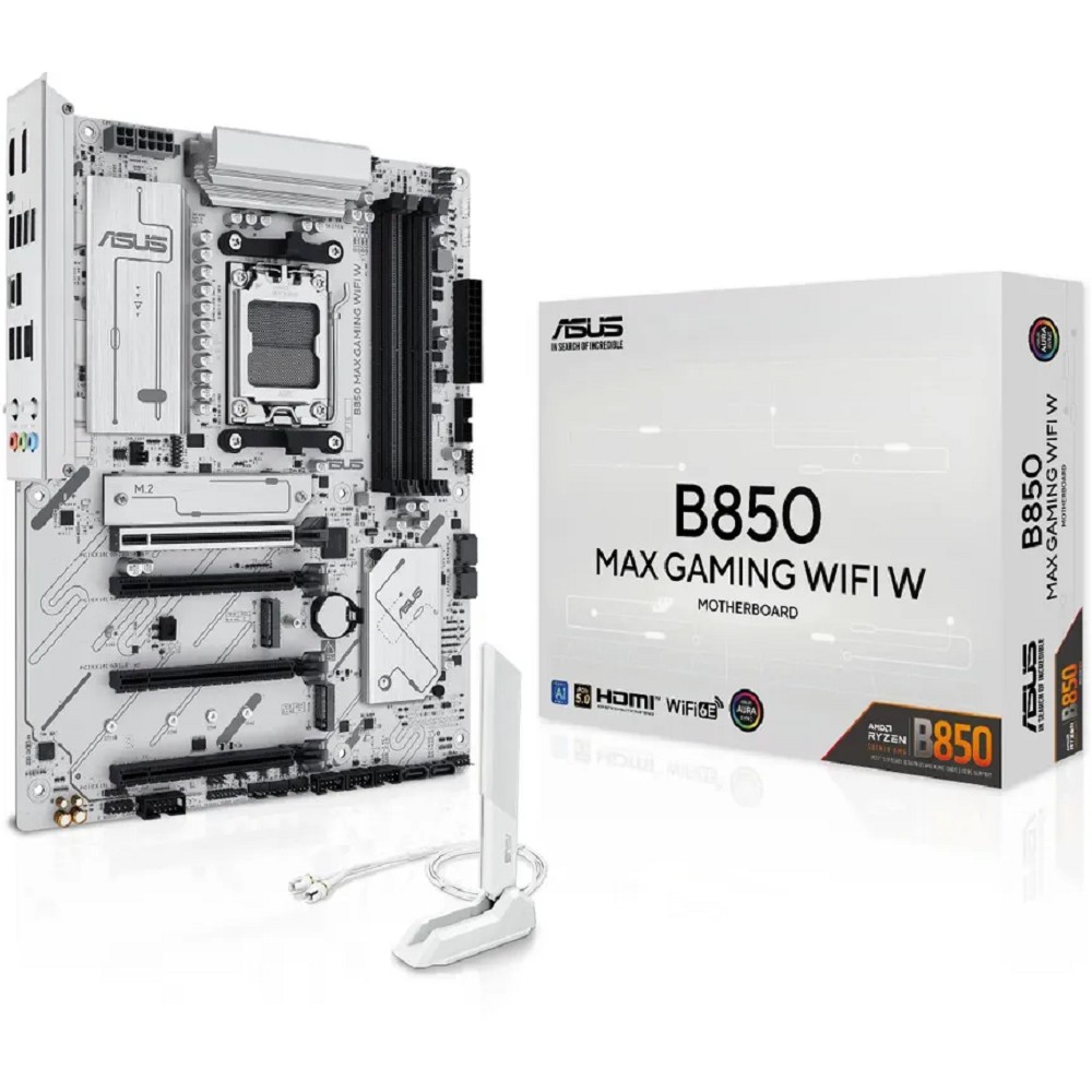 ASUS B850 MAX GAMING WIFI W (Socket AM5,  ATX, 4xDDR5(256GB), DP/HDMI 2.1, 1xPCIe 5.0x16/1xPCIe 4.0x16/2xPCIe 3.0x16, 1xLAN (2.5GbE), Wi-Fi, BT, 4xSATA 6Gb/s, 3xM.2, 1*Type-C, 5xUSB 3.2, 2xUSB 2.0)