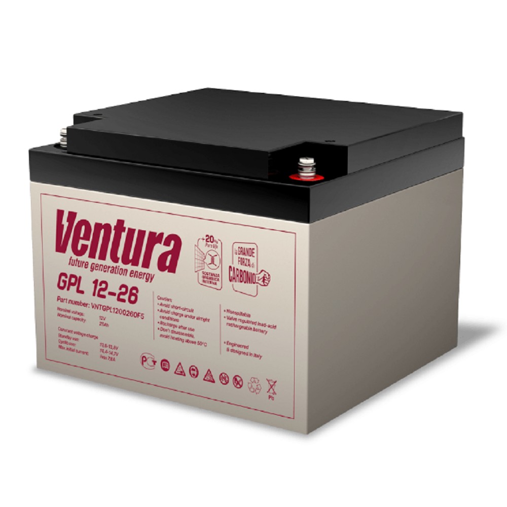АКБ Ventura GPL 12-26   12V/29Ah {F5, ДхШхВ 175х166х125мм, 8кг, срок службы 12 лет}