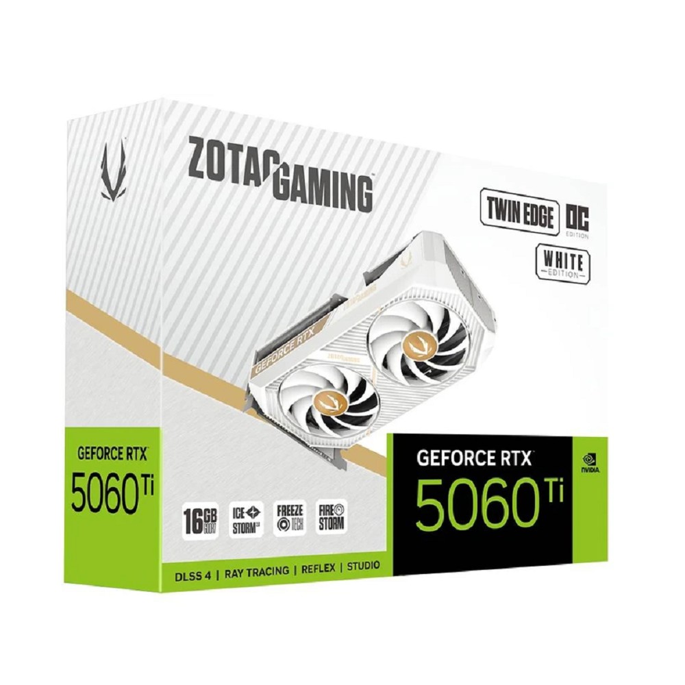 Видеокарта ZOTAC GAMING GeForce RTX 5060 Ti Twin Edge OC White Edition 16GB GDDR7 128 bit 2407/2602 MHz  3xDP/HDMI 3*FAN (ZT-B50620Q-10M) RTL