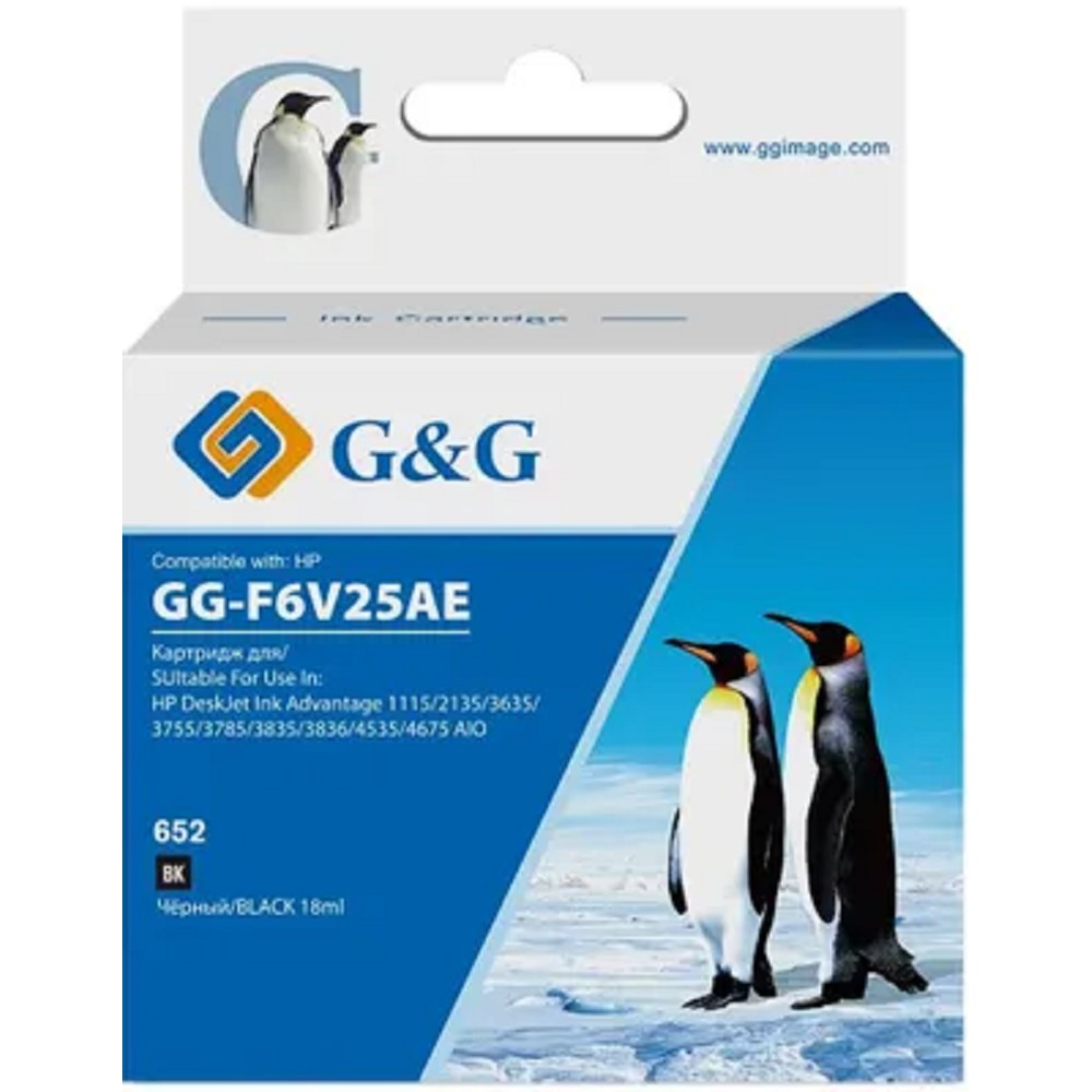Картридж струйный G&amp;G GG-F6V25AE 652 черный (18мл) для HP IA 1115/2135/3635/4535/3835/4675