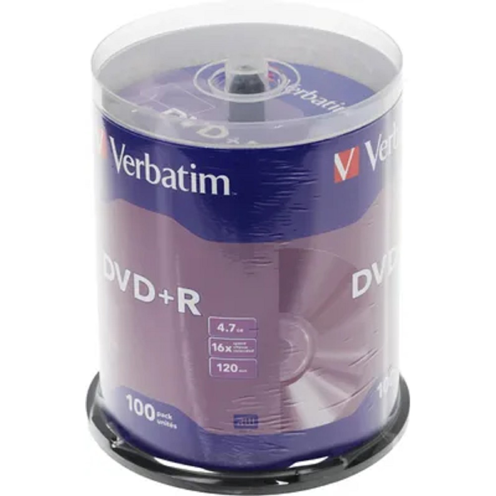 Verbatim Диски DVD+R 4.7Gb 16-х, 100шт, Cake Box (43551)