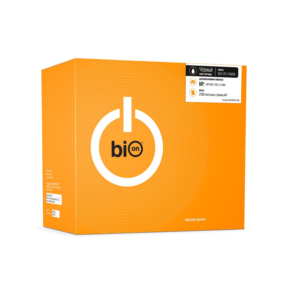 Bion BCR-C712/CB435A  Картридж для HP { LaserJet P1005/P1006; Canon i-SENSYS LBP3010/LBP3100/LBP3020/LBP3010B}  (2000  стр.), Черный, с чипом