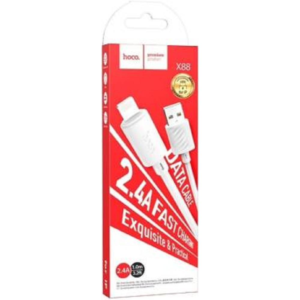 HOCO X88/ USB кабель Lightning/ 1m/ 2.4A/ White
