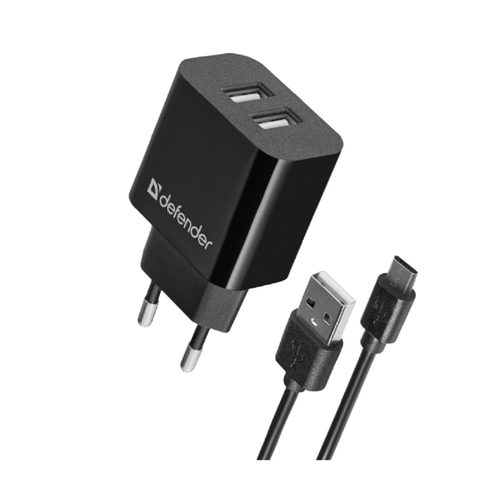 Defender Сетевой адаптер 2xUSB,5V/2.1А кабель microUSB , (UPC-21) (83581)