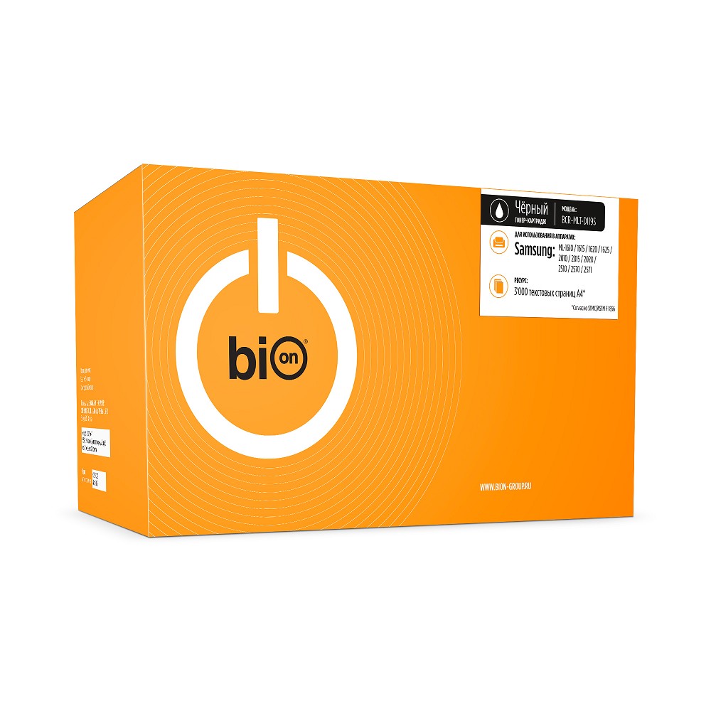 Повреждение упаковки Bion BCR-MLT-D119S  Картридж для Samsung ML-1615/2010/2015/2020/2570/2571/1610/2510/4521/1620/1625/4321 (3000  стр.), Черный