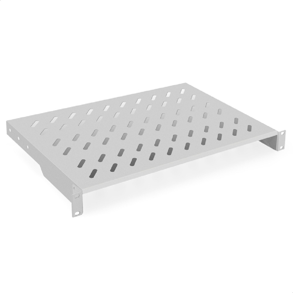 Exegate EX301458RUS Полка консольная 19" ExeGate ECCS-1U300-G (перфорированная, глубина 300мм, крепление 19" 1U, для напольных шкафов и стоек глубиной 450мм/600мм, нагрузка до 15кг, цвет светло-серый 
