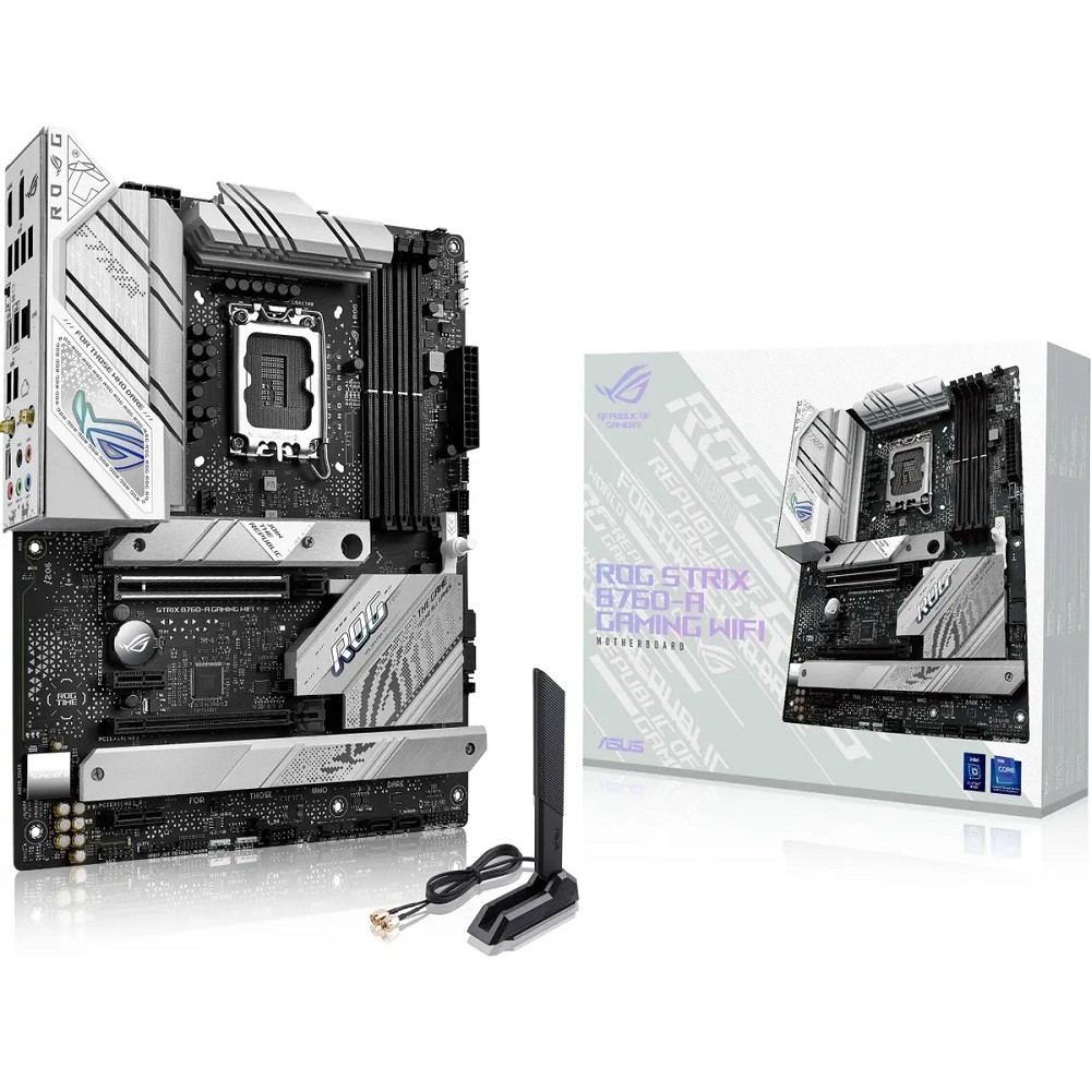 ASUS ROG STRIX B760-A GAMING WIFI (Socket 1700, ATX, 4xDDR5(192GB), DP/HDMI, 1xPCIe 5.0x16/1xPCIe 3.0x16/2xPCIe 3.0, 1xLAN (2.5GbE),  Wi-Fi 6E, BT, 4xSATA 6Gb/s, 3xM.2, 2xType-C, 3xUSB 3.2, 4xUSB)