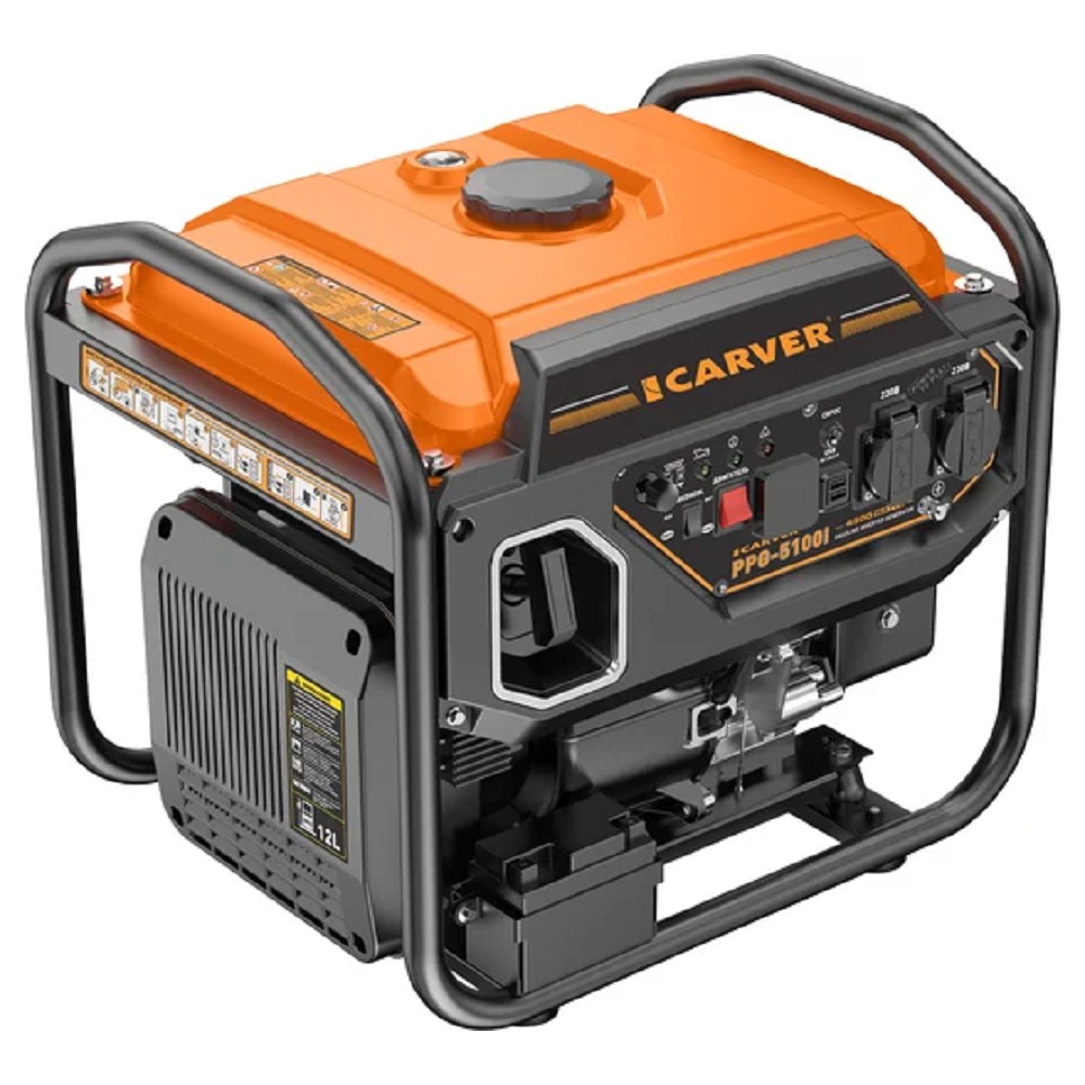 Генератор CARVER  PPG -5100I инверторный [01.020.00056] { (4,2/4,5 кВт, 220В, 2 розетки, USB, дисплей) (16шт/пал) }