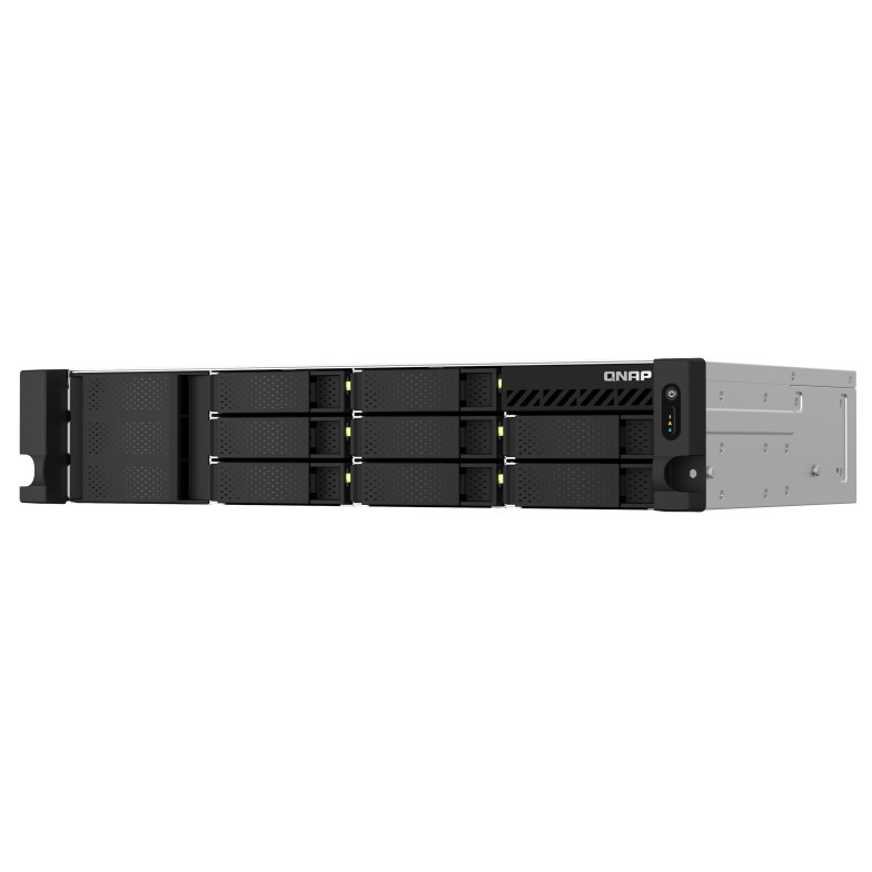 Сетевое хранилище без дисков/ SMB QNAP TS-873AeU-RP-4G NAS 8 HDD trays, 2x 2.5 GbE. 64-bit 4-core AMD V1500B 2,2 GHz, 4 GB. RAM (1*4 GB) up to 32GB (2*16 GB), 2 x M2 2280 (PCIe Gen3 x 1), 2xPSU W/o ra