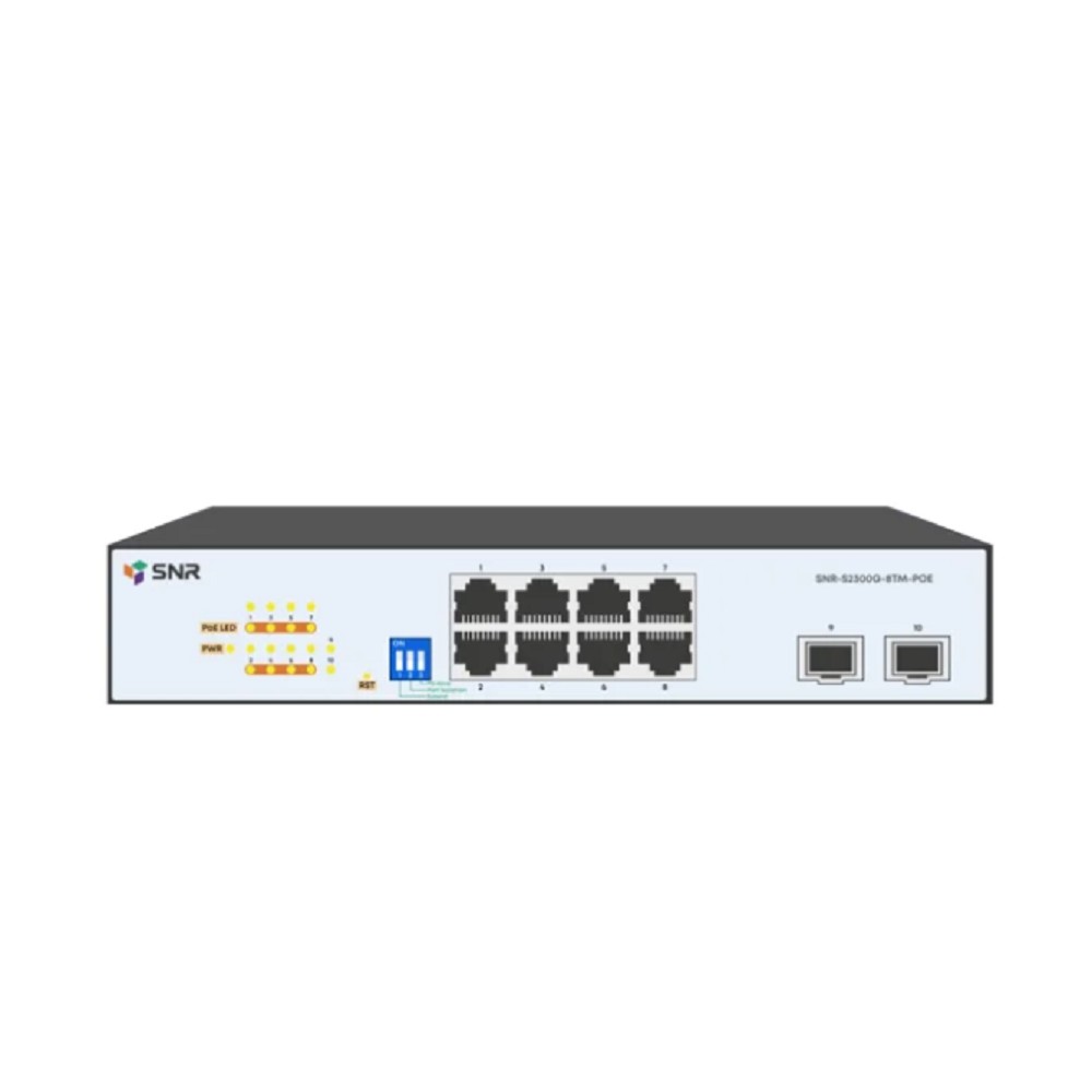 SNR SNR-S2300G-8TM-POE Управляемый Web-smart PoE коммутатор уровня 2, 8 портов 10/100/1000Base-T, 2 порта 1/2.5G SFP, бюджет PoE 130 Вт, встроенный БП ~220V AC